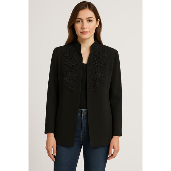 Vintage Liz Claiborne NIGHT Black Beaded Blazer Jacket – Size 4 NWT – $280 MSRP - Picture 1 of 13